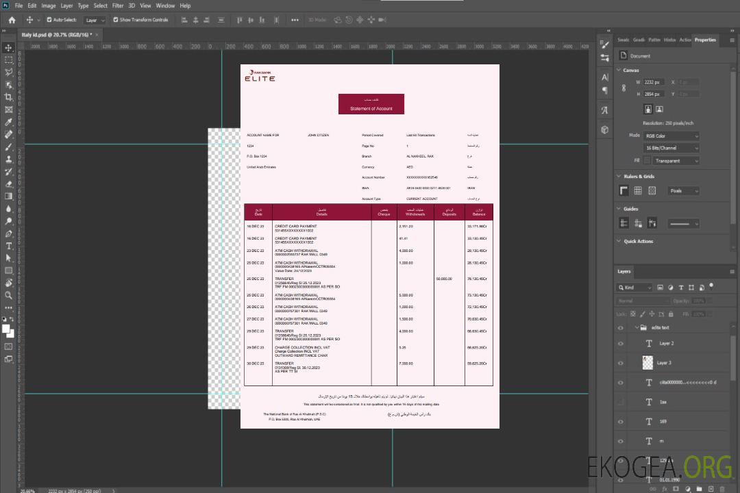Modèle Word et PDF de relevé bancaire UAE Rakbank Elite template Modèle Word et PDF de relevé bancaire UAE Rakbank Elite template